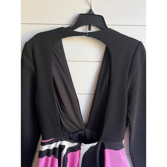 Rubber Ducky Inc. Black Pink Long Sleeve Plunge Neckline Dress Size Small USA - Picture 7 of 10